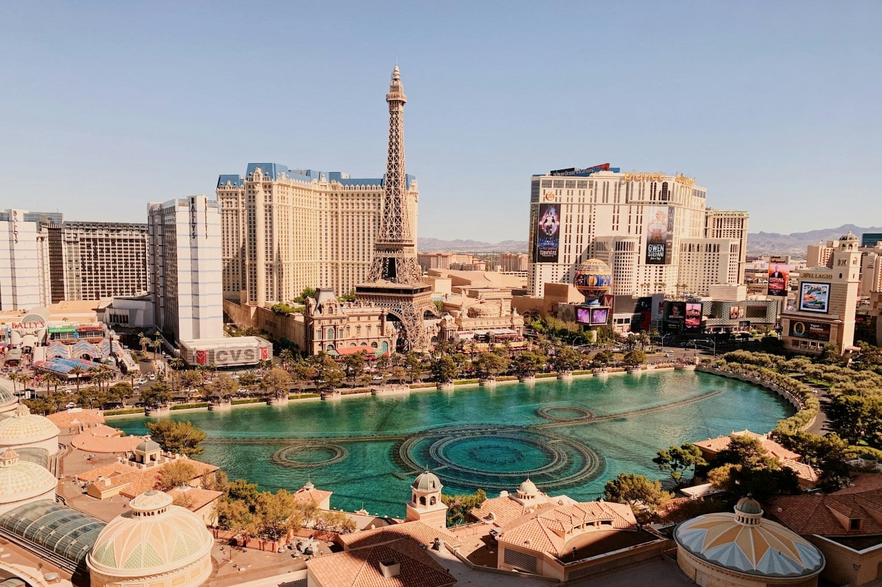 an overhead view of Las Vegas in the daytime