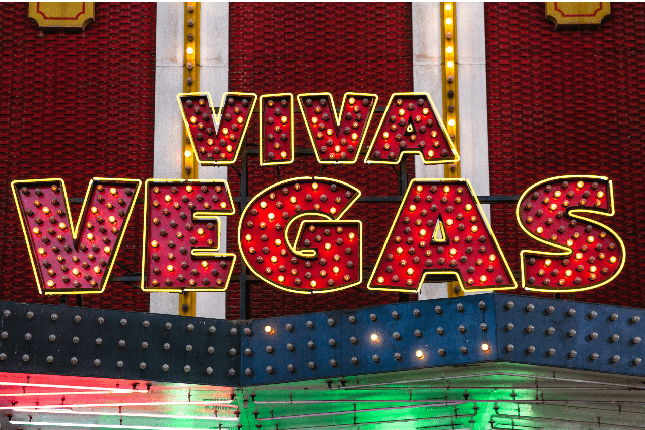 a “VIVA VEGAS” sign lit up in Las Vegas